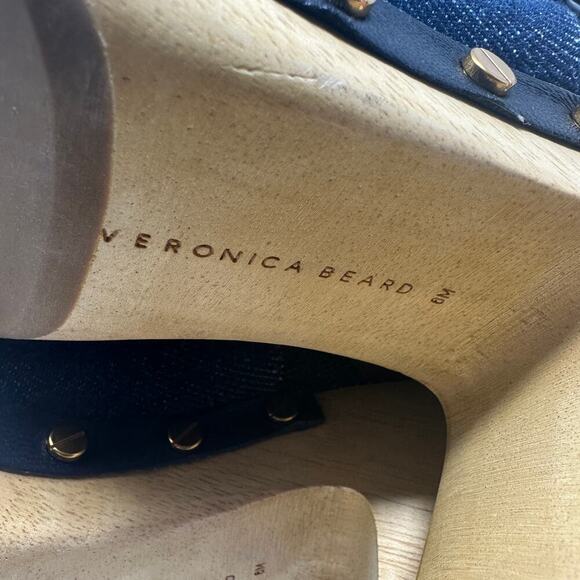 Veronica‎ Beard Dacey Denim Clogs Heels Studded Buckle Wood Blue Size 6 - Picture 13 of 13